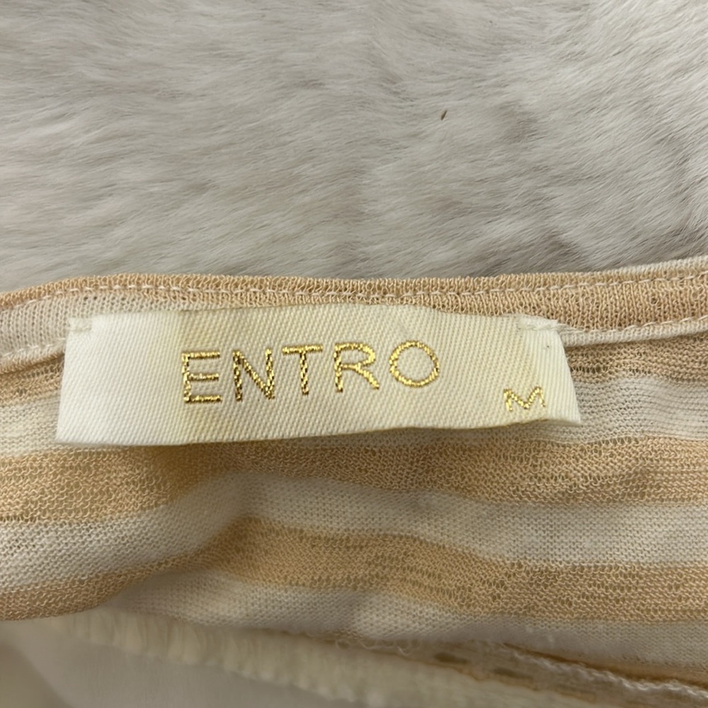 Entro Blouse Sideswing Stripe Ruffle Tee Tan Cream Medium Boutique short sleeve - Picture 5 of 5